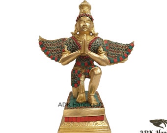 Brass Big Garuda Statue, 12" Inch Large lord Garud Wagon Of Lord Vishnu, Hindu Demigod Idol, King Of Bird, Garud Figurine,Garula Brass Murty