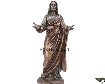 Jezus Christus standbeeld, 9" inch gebonden bronzen Jezus met geopende handen beeldje, Lord Jesus Christ Idol, christelijke God, Christus de Verlosser figuur