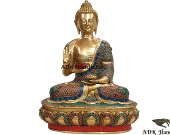 Brass Buddha Idol, 17" Inch Big Large Earth Witness Shakyamuni Buddha Statue,Gautam Buddh Figure,Buddhist Temple Altar Home Meditation Decor