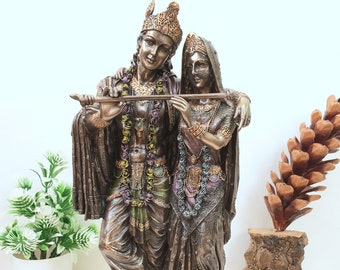 Radha Krishna Statue, 28 CM Bonded Bronze Radha Krishna Sculpture, Hindu Divine couple Statue, Krishna with Radha, Radha-Krishna Figurine.