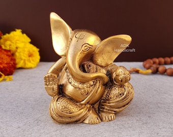 Brass Ganesha Statue- 3" Inch, Lord Ganesha Statue, Ganpati Murti, Ganesh Idol Vinayaka Idol,Elephant God, Hindu God Of Good Luck Indian God