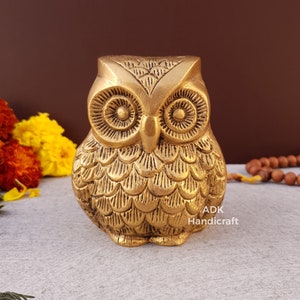 Brass Owl Statue- 3.5&quot; Inches Owl Showpiece for Room Decor, Home Decor Gifts Owl, Bird statue, Vintage solid brass, Brass owl, Table Decor