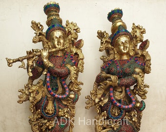 Radha Krishna Statue, 30" Inch Big Large Size Brass Radha Krishna Figurine, Radha-Krishna Brass Sculpture. Hindu Divine couple, gods of love