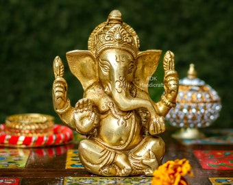 Brass Ganesha Statue, 5" Inch Lord Ganesh Statue, Ganpati Murti, Vinayaka Idol, Ganesha idol, Ganesh ji, Elephant God,Hindu God Of Good Luck