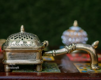Artvarko Bruciatore Di Incenso In Ottone A Forma Di Cigno/Uccello | Dhoop Dani Con Manico Per Puja, Tempio E Casa | 14x8x12 Cm - 2