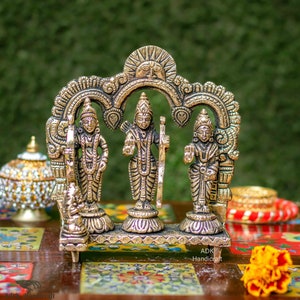 Brass Ramdarbar Statue, 5.5&quot; Inch Ram Darbar Statue, Lord Rama idol, Lord Hanuman, Lord Lakshman, Sita Mata, Rama family statue, Hindu Gods