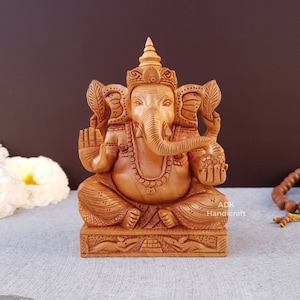 Ganesha Statue- 5&quot; Inch Lord Ganesha Statue, Wooden Ganesha idol, Ganpati Murti, Vinayaka Idol, Elephant God Ganesh, Hindu God Of Good Luck