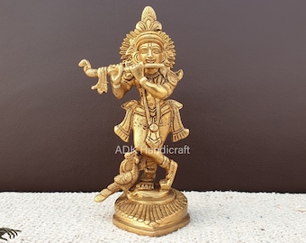 Estatua de bronce del Señor Krishna, 6 "pulgadas de ídolo grande de Krishna de pie con pavo real, estatua de Gopala, krishna bhagwan de bronce, Hare Krishna, Dios del amor