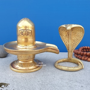 Brass Lord Shiva Lingam Statue- 6.2&quot; Inch Heavy Brass Shivling with Sheshnaag Murti, Shiva Linga with Divine Serpent Sign of Lord Shiva,Gift