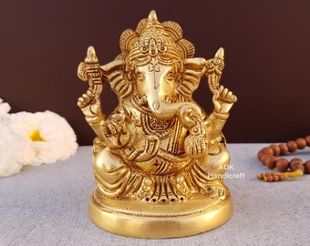 Brass Ganesha Statue, 4" Inch Lord Ganesh Statue, Ganpati Murti, Vinayaka Idol, Ganesha idol, Ganesh ji, Elephant God,Hindu God Of Good Luck