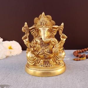 Brass Ganesha Statue, 4&quot; Inch Lord Ganesh Statue, Ganpati Murti, Vinayaka Idol, Ganesha idol, Ganesh ji, Elephant God,Hindu God Of Good Luck