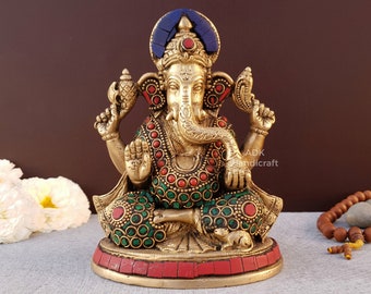 Ganesha Statue Brass, 5.5" Inch Lord Ganesh Statue, Ganpati Murti, Vinayaka Idol, Ganesha idol, Ganesh, Elephant God, Hindu God Of Good Luck