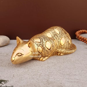 Brass Crouching Cat Figurine, 7.5 inch, Cat Statue, Handcrafted Brass Metal Cat Sculpture, Crounch Cat Figurine, Home Table Decor, Gifts