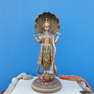 Vishnu Statue, 12.5&quot; Bonded Bronze Lord Vishnu idol, Standing Vishnu Narayan Sculpture, Hindu God Visnu Bhagwan Murti, Swami Narayana Murty
