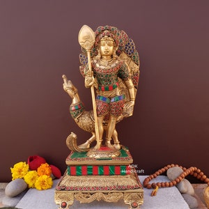 Brass Murugan Statue- 12&quot; Inch | Lord Kartikeya | Brass Kartikeya | Kandhan Idol, Kartik Kumaran Swamy, Saravanan, Son of Shiva & Parvati