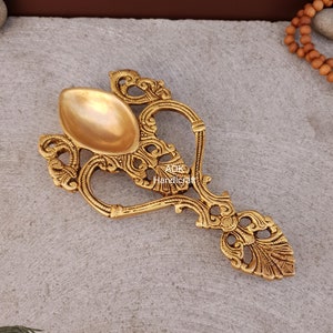 Brass Aarthi Diya 8&quot; Inch, Oil Wick Pooja Aarti Diya with Handle, Oil Lamp, Oil Dia, Altar Temple Home Decor, Brass Deepak Traditional Diya