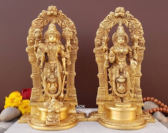 Lakshmi Narayan Idol- 9" Inch | Brass Vishnu Laxmi Figurine | Laxmi Narayan Statue | Lord Vishnu Laxmi Moorti | Vishnu,Temple Altar,Narayana