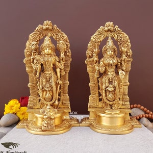 Lakshmi Narayan Idol- 9&quot; Inch | Brass Vishnu Laxmi Figurine | Laxmi Narayan Statue | Lord Vishnu Laxmi Moorti | Vishnu,Temple Altar,Narayana