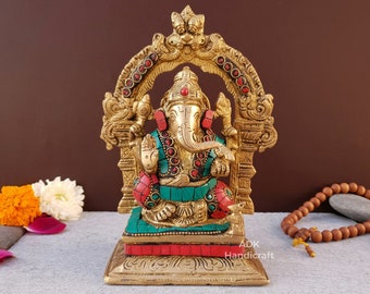 Ganesha Statue- 6.8" Inch Brass Lord Ganesh Statue, Ganesha idol, Ganpati Murti, Vinayaka Idol, Ganesh, Elephant God, Hindu God Of Good Luck