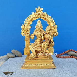 Brass Narsimha Statue, 8.5&quot; Inch Lord Narsingh Laxmi Murti, Narshima Vishnu incarnation Avatar, Indian God, Vishnu idol, Brass Laxminarayana