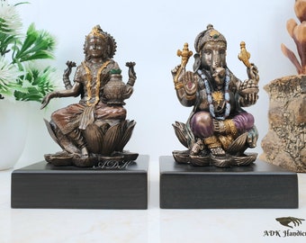 Lakshmi Ganesha Statue, 4" Inch, Goddess Lakshmi Statue, Lord Ganesha Statue, Laxmi Ganesh Statue, Small Lakshmi Ganesh Figure, Diwali Gift.