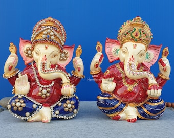 Ganesha Statue, 6" Inches Cultured Marble Lord Ganesha Idol, HandPainted Ganesh Sculpture, Lord Ganesh Murti, Good Luck & New Beginning Gift
