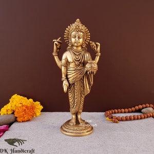 Lord Dhanvantari Statue- 7.5&quot; Inch Brass Dhanvanthri Statue, Dhanwantri Statue, God of Medicine, Vishnu Statue Ayurveda God Dhanvantari idol