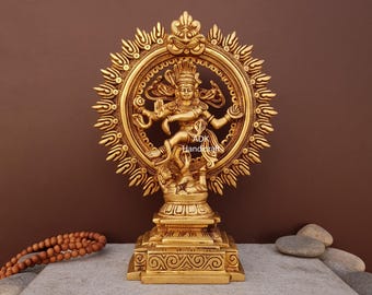 Messing Natraj-standbeeld, 10 inch messing dansend standbeeld van Shiva Nataraja, Shiva Natraja-idool, Shiv Nataraj, Lord Shiva Natraj voor decor yogastudio