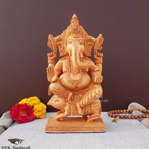 Ganesha Statue, 9&quot; Inch Lord Ganesh Statue on Mouse, Wooden Ganesha idol, Ganpati Murti, Vinayaka Idol, Elephant God,Hindu God Of Good Luck