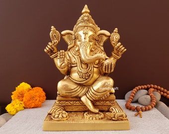 Brass Lord Ganesha Statue- 8.5" Inches | Ganesha Statue | Ganesh Statue | Ganpati Murti | Vinayaka Idol Elephant God, Hindu God Of Good Luck