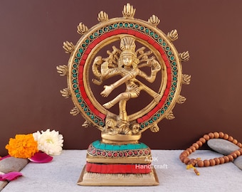 Dansen Shiva Nataraja Standbeeld Messing, 8 "Inch Dansen Shiva Natraja Idool Steen Tempel Mandir Altaar Yoga Studio Decor Shiv Nataraj Beeldje