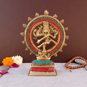 Dancing Shiva Nataraja Statue Brass, 8&quot; Inch Dancing Shiva Natraja Idol Stone Temple Mandir Altar Yoga Studio Decor Shiv Nataraj Figurine