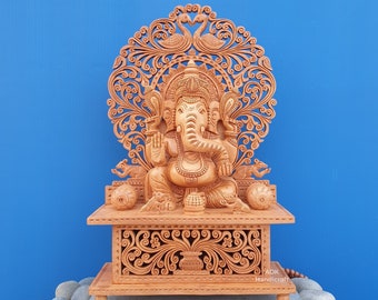 手作りの木彫りのガネーシャ像：24インチのヒンドゥー教の神 - Etsy 日本