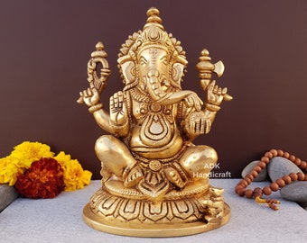 Lord Ganesha Statue Brass, 7" Inch Ganesha idol, Ganesh Statue, Ganpati Murti, Vinayaka Idol, Elephant God, Ganesha, Hindu God Of Good Luck