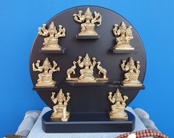 Brass Ashta Lakshmi Set, 12" Inch Goddess Ashtalakshmi Statue, 8 incarnations of Laxmi, Eight forms of laxmi idols, Hindu goddess of Wealth
