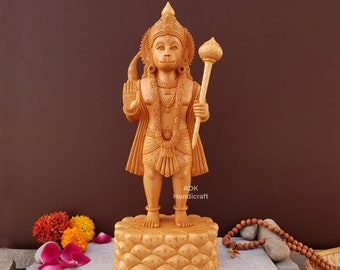 Hanuman Statue- 13" Inch Wooden Lord Hanuman Statue Standing, Ramabhakta, Hindu Monkey god of Strength, Celibacy, Bhakti, Hanuman idol, Gift
