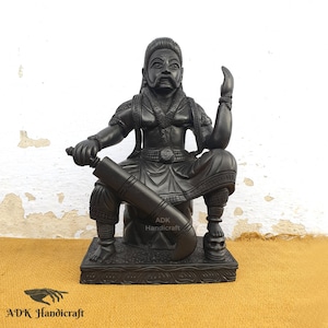 Karungali Karuppu Swamy idol- 9&quot; Inch | Ebony Wood Karuppanna Swamy Statue, South Indian God, Tamil God Sangili Karpu Swami,Lord Karuppasamy