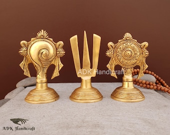 Mässing Shankh Chakra Namah, 5 tum Tirupathi Balaji Padma, Mässing andlig dekor för tempel Shankha Chakra Tilak, Meditation Yoga Studio Inredning