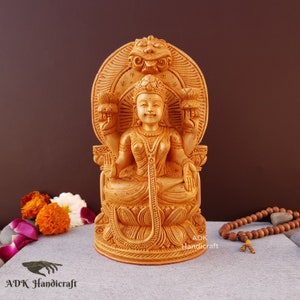 Laxmi Statue, Lakshmi Statue- 8&quot; Inch Wooden Goddess Lakshmi idol, HandCarved Laxmi Hindu Goddess of Wealth, abundance, fortune, prosperity