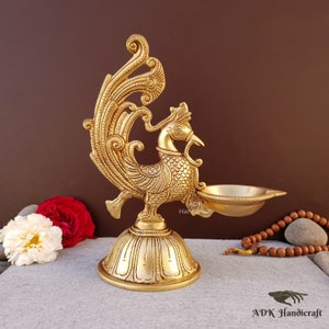 Brass Annam Bird Diya- 8" Inch, Brass Oil Lamp for Home Temple, Traditional Indian Oil Lamps, Decorative Handcrafted Diyas, Oil Wick Deepak