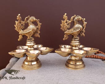 Brass Annam Bird Design Diya in Brass, 6" Inch Big Brass Oil Lamp Diya, Decorative & Traditional Indian Oil Lamps For Home Temple Dia lamp