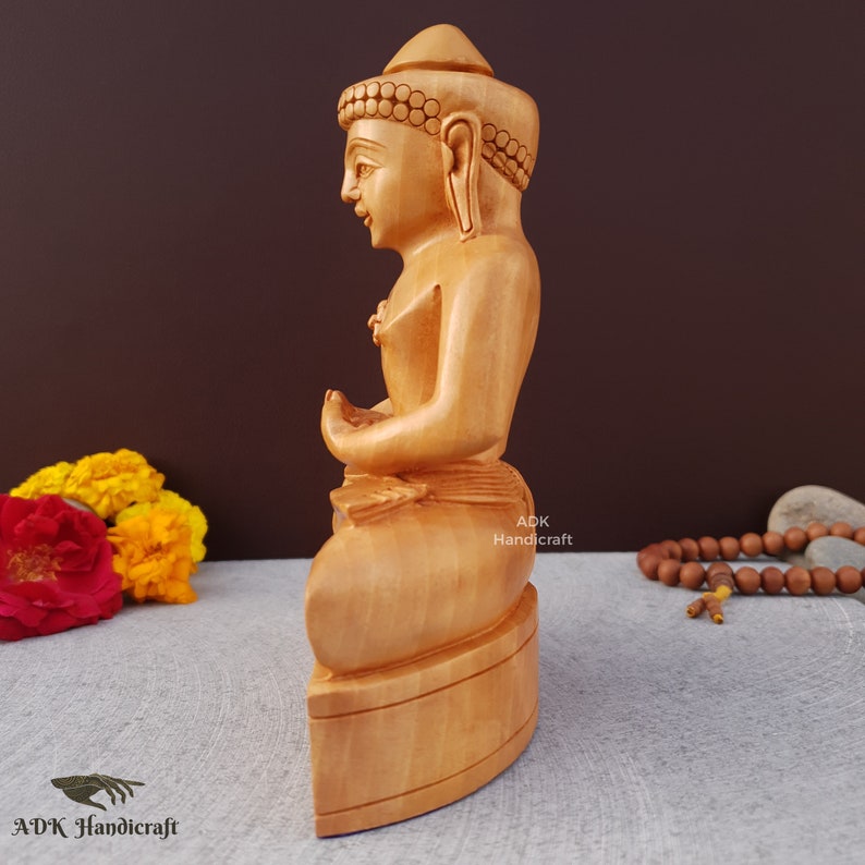 Mahaveer Swamy Statue, 6.2 Inch Wooden HandCarved Mahavir Bhagwaan, Mahavira Swami Ji Jain Spiritual Idol, Lord Mahaveer Swami Indian Gods image 8