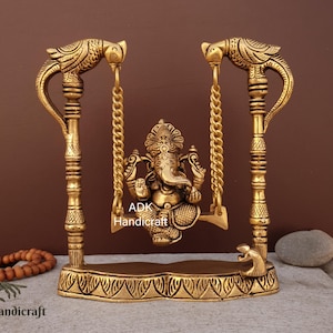 Lord Ganesha Statue on Swing Brass 8&quot; Inch Ganesha Idol on Jhoola in Brass, Swinging Ganesh Idol, Jhula Ganesh Murti God, Home Decor Gifts