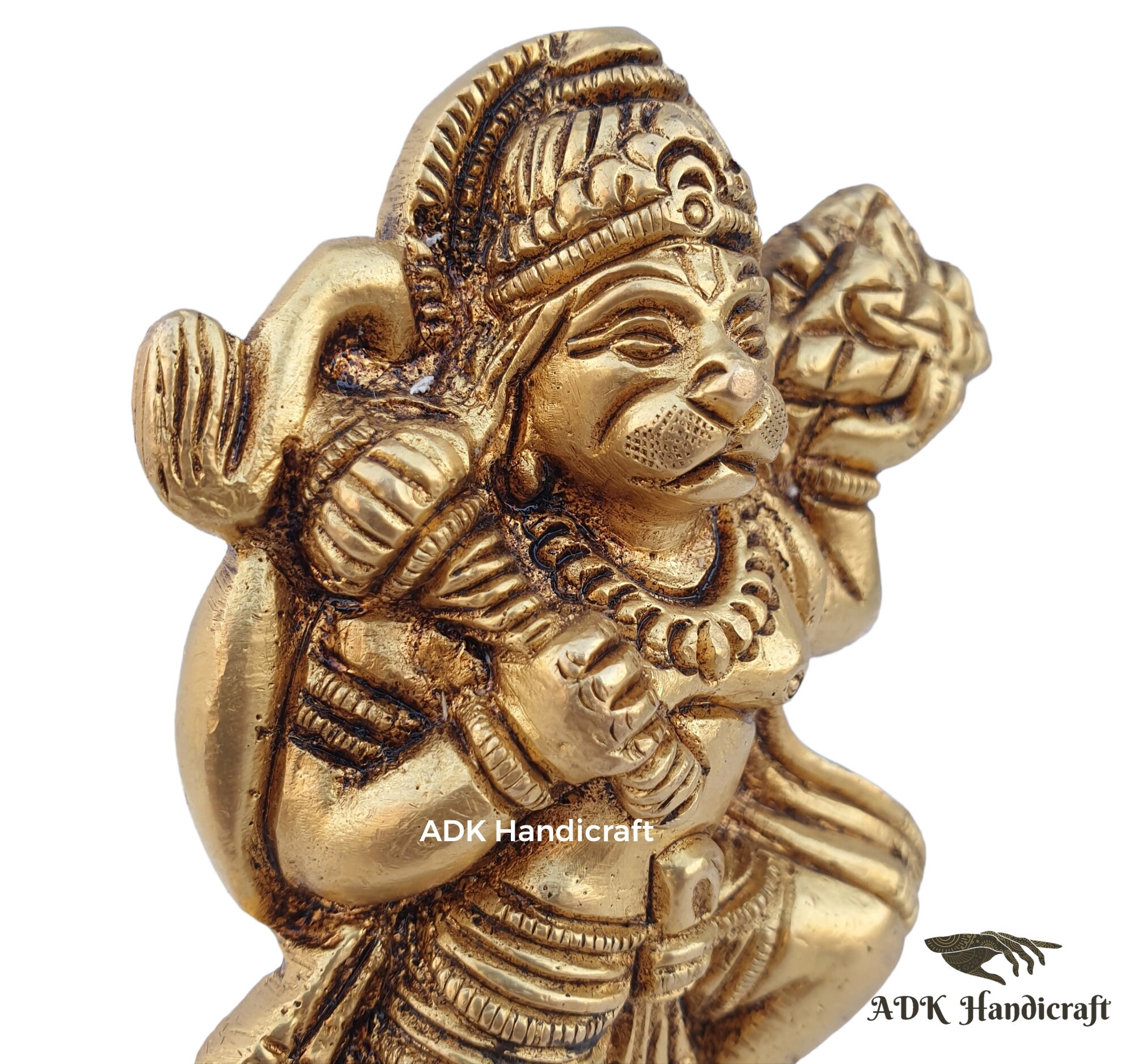 Brass Hanuman Statue With Sanjivani Mountain, 4" Inch Small Fine Brass ...