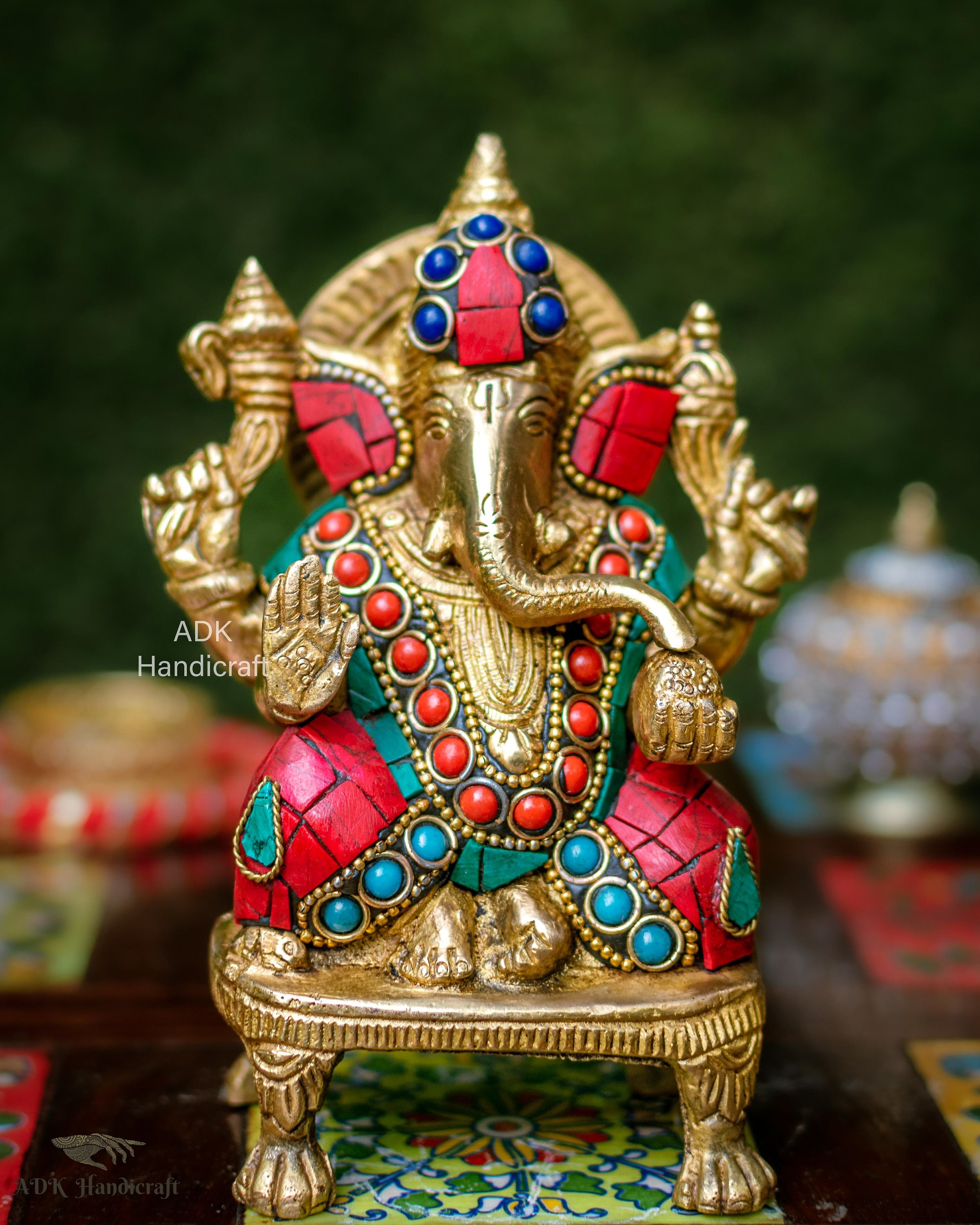 Brass Dancing Ganesha Set 6 Inch Lord Ganesha Statue 