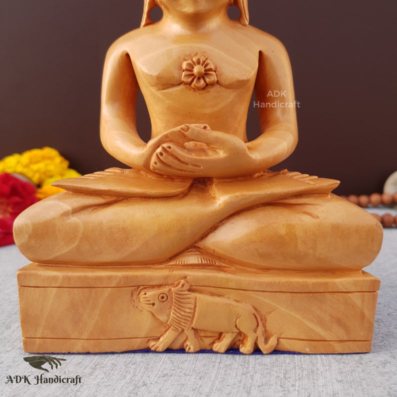 Mahaveer Swamy Statue, 6.2 Inch Wooden HandCarved Mahavir Bhagwaan, Mahavira Swami Ji Jain Spiritual Idol, Lord Mahaveer Swami Indian Gods image 3