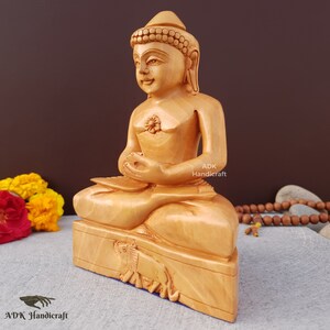 Mahaveer Swamy Statue, 6.2 Inch Wooden HandCarved Mahavir Bhagwaan, Mahavira Swami Ji Jain Spiritual Idol, Lord Mahaveer Swami Indian Gods image 7