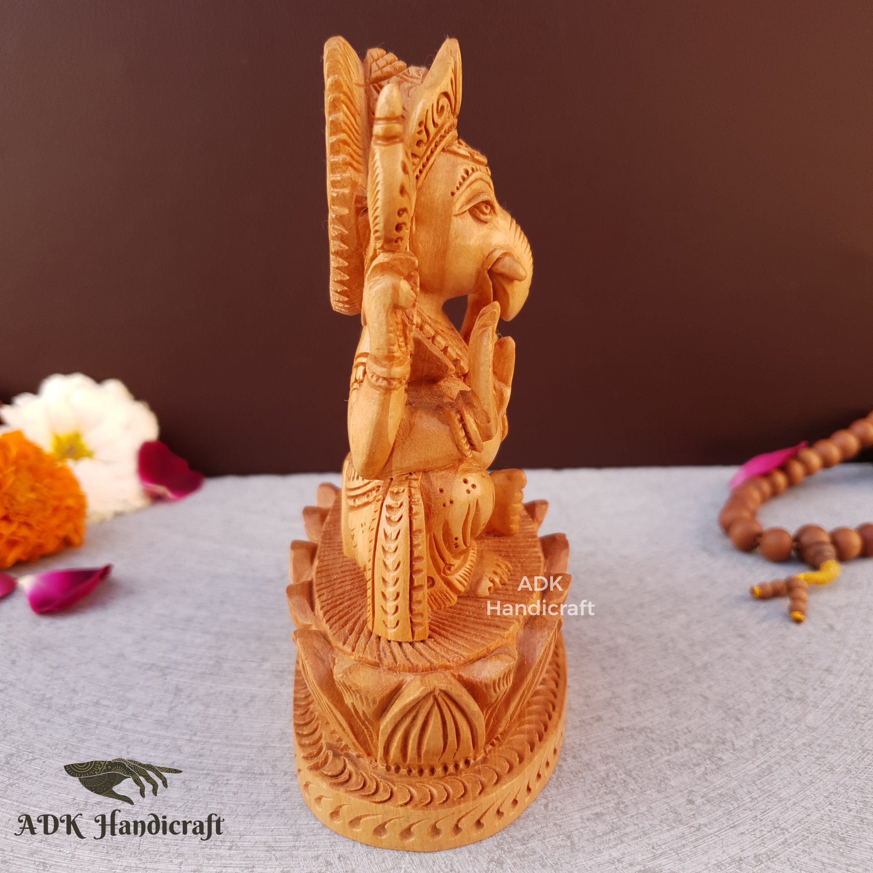 ガネーシャ像、5インチの木製の精巧な手彫りのガネーシャ像