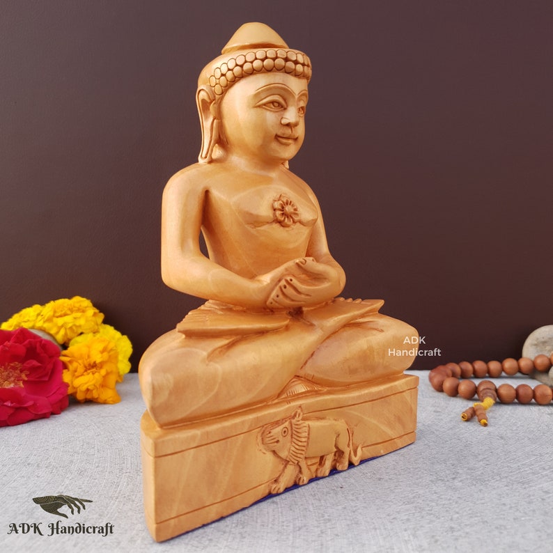 Mahaveer Swamy Statue, 6.2 Inch Wooden HandCarved Mahavir Bhagwaan, Mahavira Swami Ji Jain Spiritual Idol, Lord Mahaveer Swami Indian Gods image 6