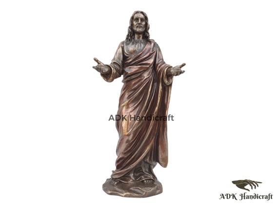 イエス・キリスト像、9インチの接着ブロンズ製、両手を広げたイエスの